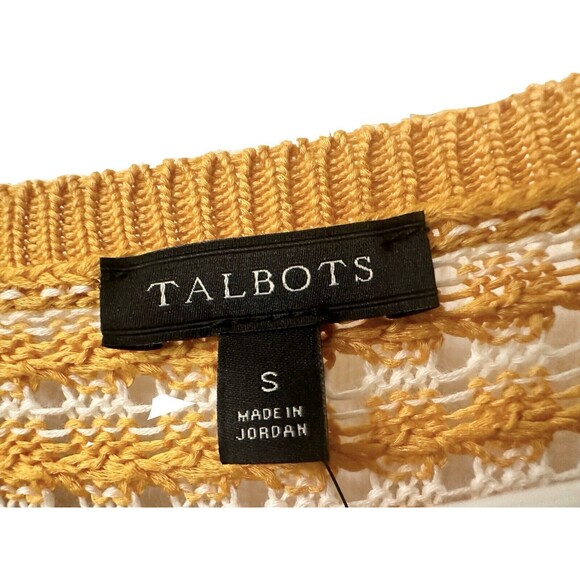 NEW Talbots Womens Size Small Gold & White Striped Open Knit Mixed Yarn Sweater - Picture 6 of 7